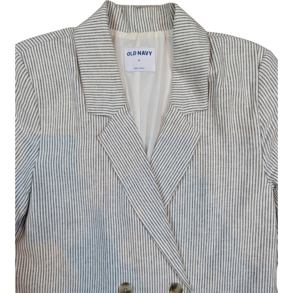 Linen Blend Pinstripe Double Breasted Blazer - Picture 6 of 8